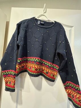 Navy Fair Isle Accent Women's Sweater